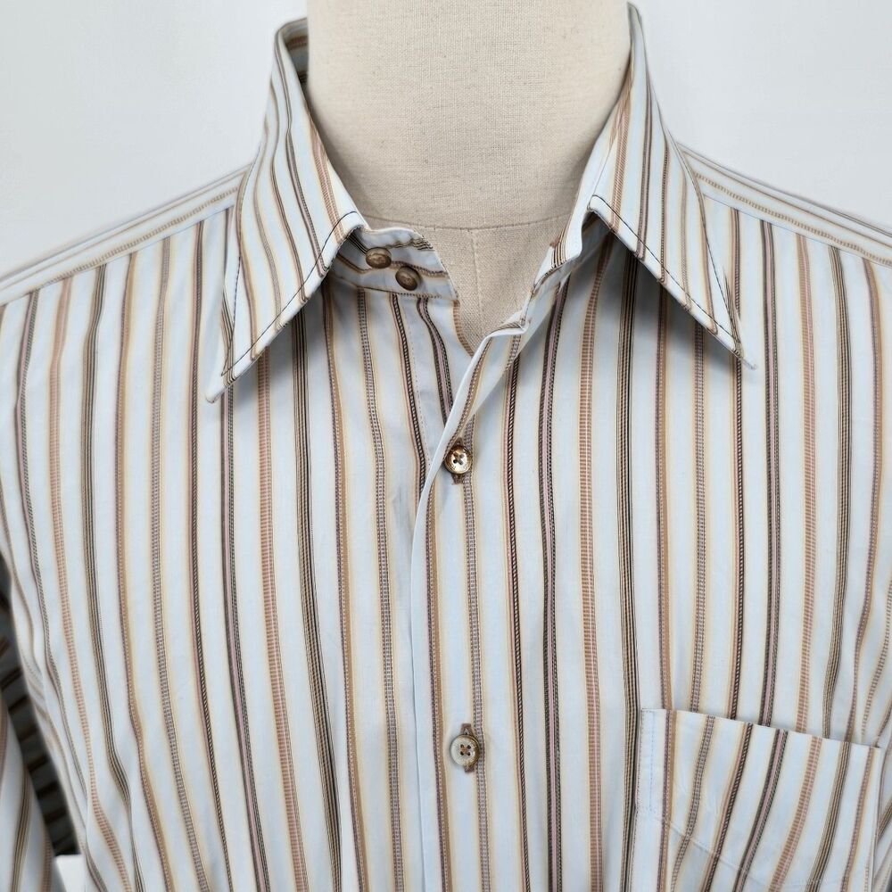 Franco Negretti Dress Shirt Men's 2XL Blue With Brown Stripes